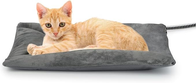 Outdoor Cat Heating Pad, 15.7" x 11.8", 30W, Grey | Water-Resistant Bottom, Adjustable Cushion Loft, Auto Temperature Control, Ideal for Feral Cats, Kittens, Small Cat Houses by petace