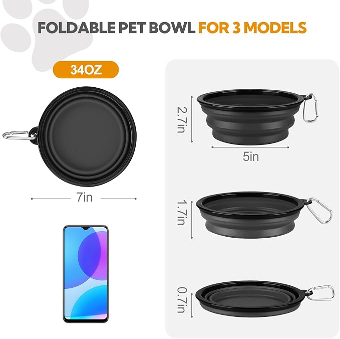 Collapsible Dog Bowl Large 34oz, Travel Dog Water Bowl Portable | 2 Pack, 2 Carabiner Clips, Silicone Travel Dog Bowl Foldable, Feeding Watering Dish Bowl, for Parking, Walking, Camping - Image 5