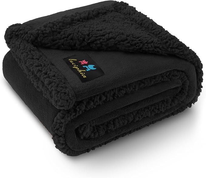 Waterproof Pet Blanket, Liquid Pee Proof Dog Blanket for Sofa Bed Couch, Reversible Sherpa Fleece Furniture Protector Cover for Small Medium Large Dogs Cats, Black Medium（57" x 40"） | waterproof pet blanket sherpa fleece reversible couch cover bed prot... by luciphia