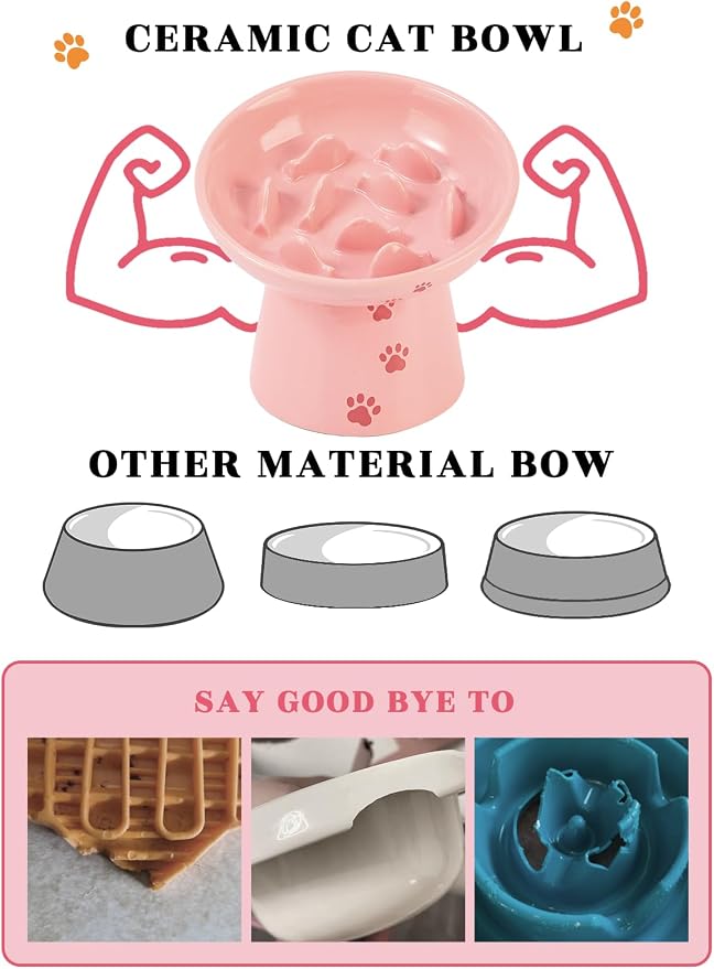 Y YHY 6 Inch Slow Feeder Bowl, Elevated Dog & Cat Bowl, Ceramic, Anti Vomiting, Pink - Image 5