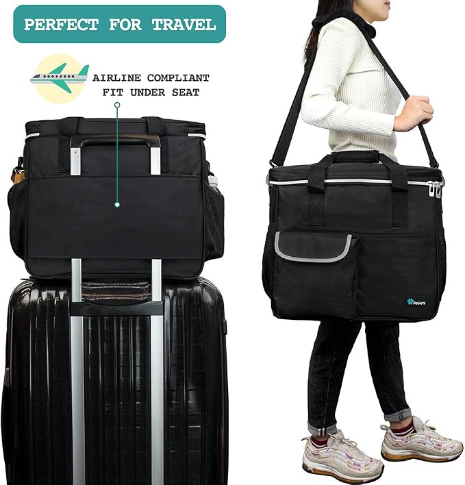 PetAmi Dog Travel Bag Organizer, Pet Supplies Tote Diaper Bag, Black Large | Pet Travel Kit with 2 Food Containers & 2 Collapsible Dog Bowls, Luggage Sleeve, Weekend Getaway Road Trip Camping Essentials - Image 5