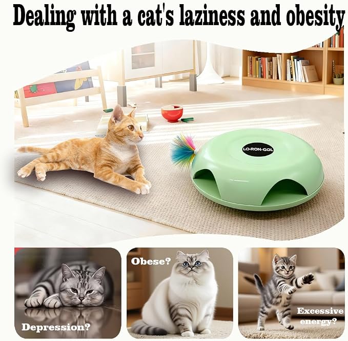 Interactive Whack-a-Mole Cat Toy — Automatic Mushroom Feather Pop-Up Play Toy for Cats, Cognitive Stimulation & Exercise, Durable Pet Entertaining Game (Green) - Image 4
