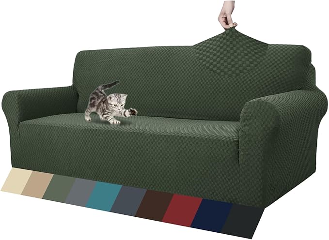 ZNSAYOTX 1 Piece Jacquard Couch Covers for 3 Cushion Couch High Stretch Sofa Cover for Pets Dogs Anti Slip Extra Large Sofa Slipcovers Furniture Protector (XL Sofa, Army Green) by ZNSAYOTX