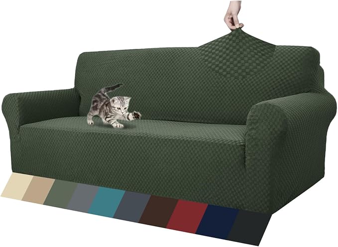 ZNSAYOTX 1 Piece Jacquard Couch Covers for 3 Cushion Couch Living Room High Stretch Sofa Cover Pets Dogs Friendly Anti Slip Thickened Slipcovers Furniture Protector (Sofa, Army Green) by ZNSAYOTX