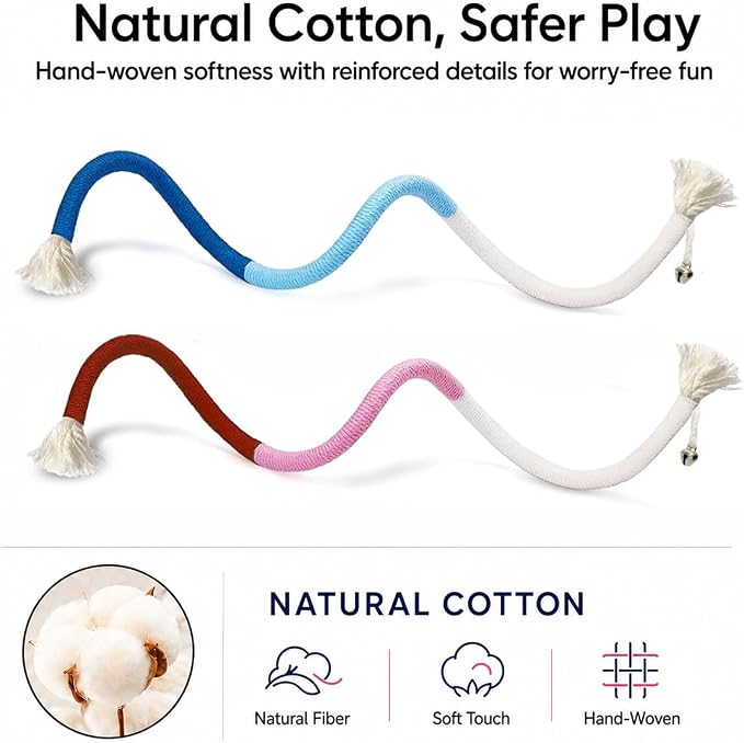 4-Pack Cat Toys for Indoor Cats, Woven Cotton Rope Toys with Bells | Colorful Cotton Rope Cat Chew Toys for Indoor Cats & Kittens, Ideal for Teething, Chewing, Interactive Play & Boredom Relief - Image 5