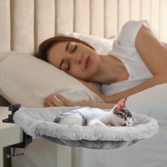 2-in-1 Cat Desk Bed (Vertical & Horizontal Clamp), Space-Saving Cats Bed for Desk Includes 2 Covers (Winter Plush + Summer Mesh), Sturdy Cat Desk Hammock for Indoor Cats, Holds up to 40 lb - Image 6