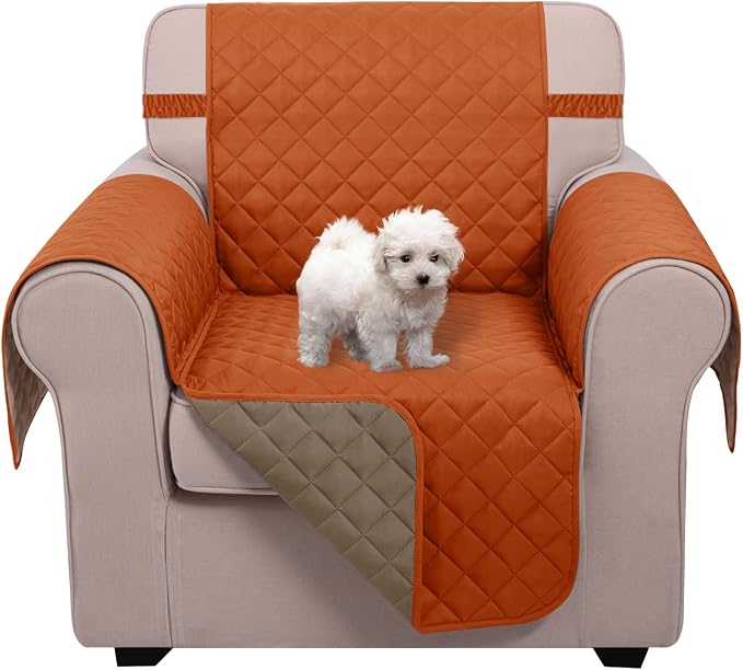 U-NICE HOME Reversible Oversized 28''Chair Covers, Orange/Taupe | Armchair Cover for dogs Washable, Pet Friendly, Elastic Straps, Water Repellent, Diamond Quilted by U-NICEHOME
