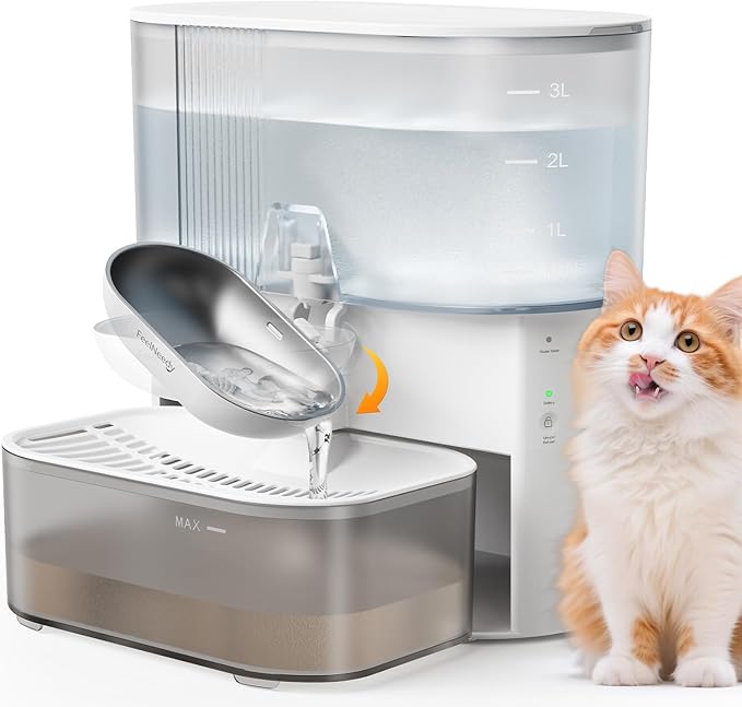 Wireless Cat Water Fountain No Filters, Wastewater Separation, FEELNEEDY Stainless Steel Bowl, 3.5L Pet Water Fountain for Cats & Dogs Dispenser, White by FEELNEEDY