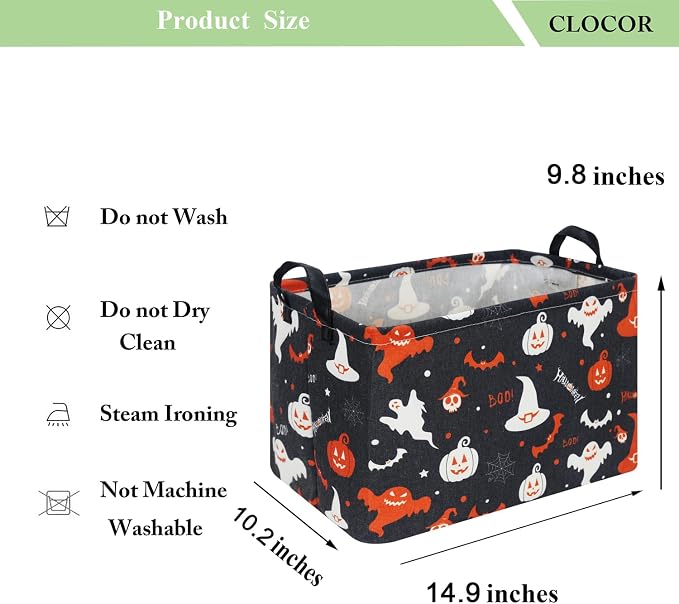 CLOCOR Rectangular Storage Basket Empty,Gift Basket,Waterproof Storage Bin with Handles,Room Decor(Black Halloween Basket) - Image 6