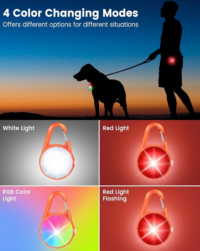 2 Pack Dog Collar Light, 4 Modes Clip On Dog Lights for Night Walking, Glow in The Dark LED Pet Collar Charm, Rechargeable Pet Camping Essentials for Nighttime Running, Cycling, Hiking(Orange) - Image 2