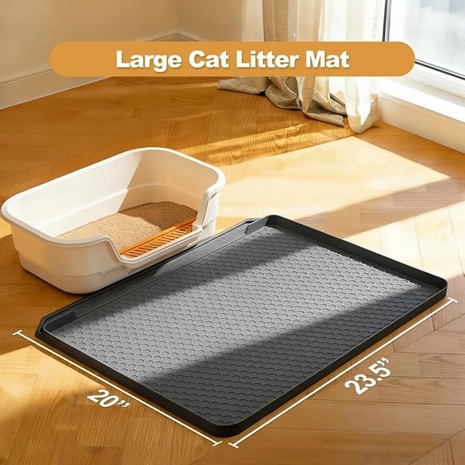 Cat Litter Mat, 24''x20'' Waterproof Silicone Litter Trapping Mat for Litter Box, Soft on Kitty Paws Non-Slip & Easy to Clean (Dark Grey) - Image 2