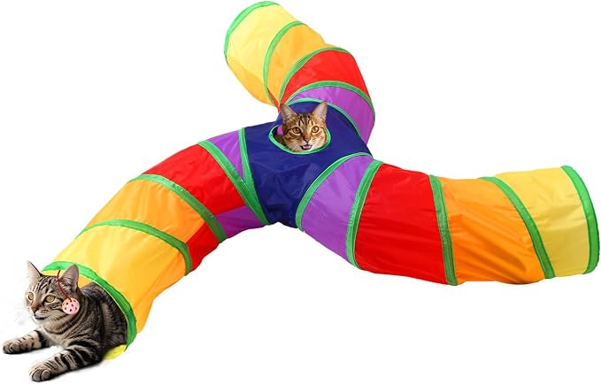 Pet Cat Tunnel, 3 Way Tunnels for Indoor Cats, Collapsible Pet Tunnel for Kitten, Puppy, Rabbit, 25cm-Wide Tunnels, Durable & Breathable, with Peek Hole Toy Ball by Tamiplay
