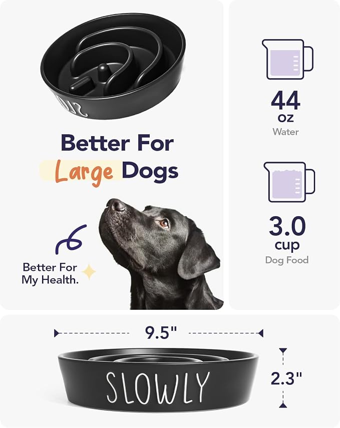 LE TAUCI PET Ceramic Slow Feeder Dog Bowl - 3 Cup Puzzle Maze for Medium & Large Breeds, Puppies & Fast Eaters, Pet Food Dish Black - Image 3