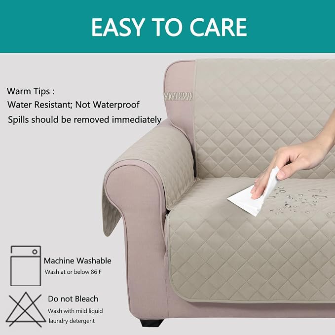 U-NICE HOME Reversible 23''Recliner Small Chair Cover, Beige/Beige | Recliner Cover for dogs Washable, Pet Friendly, Elastic Straps, Water Repellent, Diamond Quilted - Image 4