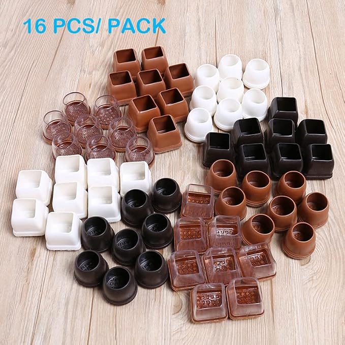 16 Pack Chair Leg Floor Protectors for Hardwood Floors, Round Rubber Furniture Sliders, 360°Felt Pad Bottom Wrapped Thickening Silicone Furniture Legs Caps Covers(Round,Clear-Black-L Plus) - Image 8