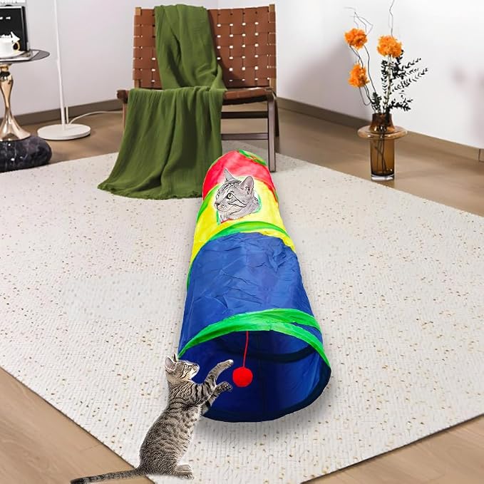 Cat Tunnel Tube Toys，Tunnels for Indoor Cats, 2 Way Foldable | Interactive Pet Crinkle Pop Up Tunnel with Balls Peek Hole Hideaway for Rabbits, Kittens, Ferrets, Puppy Playing & Exploring - Image 6