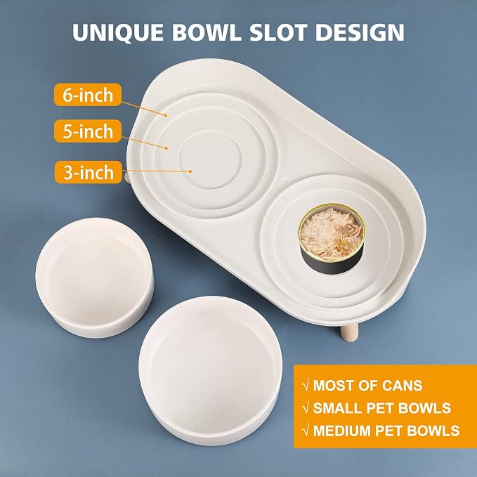 Elevated Ceramic Dog Bowl Set - Double Dog Feeding Bowls with Stand Splash Proof - Raised Dishes for Food and Water - Ideal for Small to Medium Dogs - 2 x 720 ml - 11.3 oz - White - Image 5