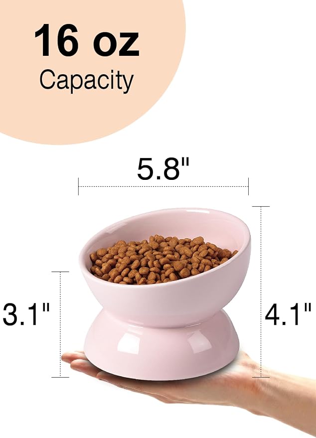 ABRUTY Cat Water Bowl, 16 OZ Ceramic Elevated Cat Bowls, 15° Tilted and Raised Pet Food Dish, Anti Vomiting Protect Pets' Spines and Whisker Fatigue - Image 2