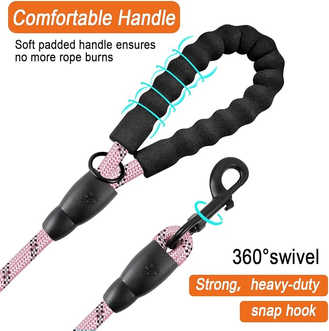 BARKBAY Dog Leashes for Large Dogs Heavy Duty Dog Leash 4/5/6 FT with Comfortable Padded Handle and Highly Reflective Threads for Medium Large Dogs Walking Training Running (4FT-1/2,Baby Pink) - Image 2