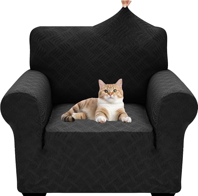 YEMYHOM Couch Cover Latest Jacquard Design High Stretch Sofa Chair Covers for Living Room, Pet Dog Cat Proof Armchair Slipcover Non Slip Magic Elastic Furniture Protector (Small, Leaf Patten Black) by YEMYHOM
