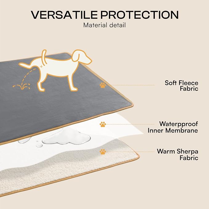 Luciphia Waterproof Blanket for Large Dog, Reversible Sherpa Couch Cover | waterproof pet blanket sherpa fleece reversible couch cover bed protector car from spills scratches, Grey+Beige 85" x 57" - Image 4