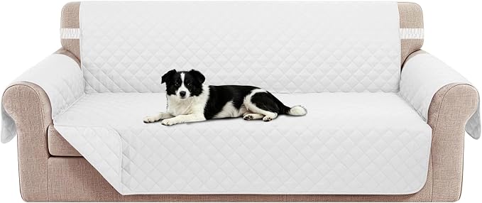 Reversible 4 Seater Sofa Cover 91 Inch Large Couch Cover Furniture Protector(Sofa XX-Large,White/White | Couch Cover Furniture Protector with Foam Sticks Elastic Straps Furniture Protector for Pets Children Dog Cat by LuxshareHome