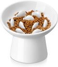 vancasso Ceramic Slow Feeder Cat Bowl, 6.25 Inch Elevated Cat Slow Feeder Bowl, Anti Vomiting for Dry and Wet Food, White by vancasso