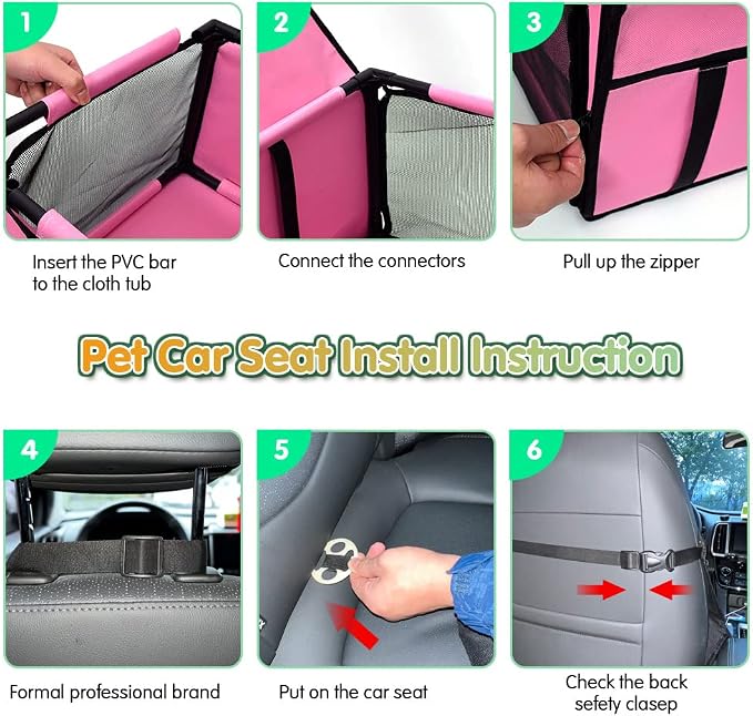 Dog Car Seat Puppy Portable Pet Booster Car Seat with Clip-On Safety Leash and Stable Fram, Anti-Collapse,Perfect for Small Pets - Image 4