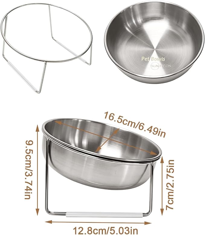 15° Tilted Cat Food Bowls 304 Stainless Steel Kitten Food Bowl Raised Food and Water Dish for Cats Elevated Cat Bowl Plate Stand Whisker Friendly Smooth Polished Easy to Clean Dishwasher Safe 2PACK - Image 6