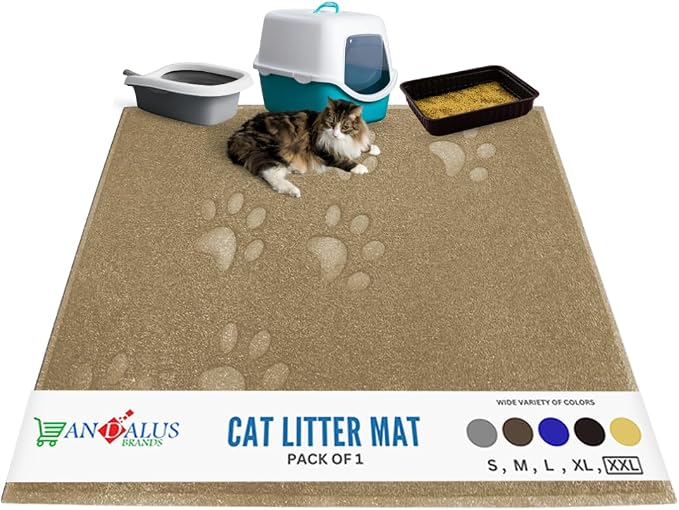 Andalus Jumbo Cat Litter Mat, Pack of 1 - Waterproof, Non-Slip & Easy to Clean Cat Litter Box Mat for Extra Efficient Pet Litter-Trapping, Beige (47” X 35”) by AndalusBrand