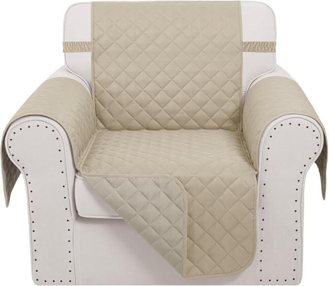 Reversible Recliner Chair Covers, 23" Chair, Sand/Beige | Chair Covers for Living Room with Elastic Straps, Water Repellent, Chair Protectors Covers for Dogs by LuxshareHome