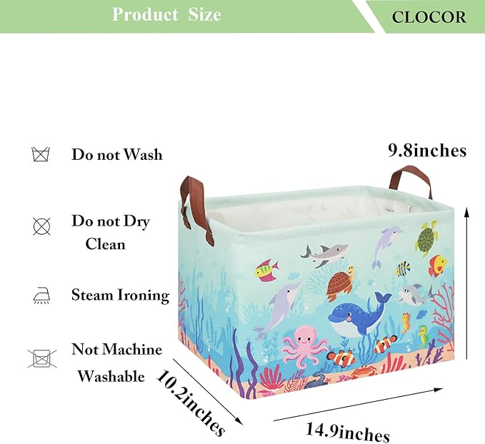 CLOCOR Rectangular Storage Basket Empty,Gift Basket,Waterproof Storage Bin with Handles,Room Decor(Under The Sea) - Image 6