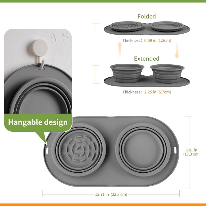 Puppy Dog Bowl,Travel Bowls Dog Food Bowls&Dog Water Bowls,No Spills,Collapsible Double Bowl,Suitable for Small and Medium Sized Dogs(Dark Grey) - Image 6