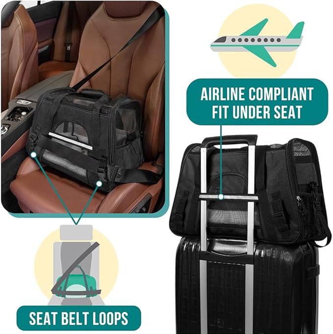 PetAmi Airline Approved Pet Carrier for Cats & Small Dogs, Large, Black | Soft Sided TSA Travel Bag, Sherpa Bed, Breathable Mesh Ventilation, Collapsible Bowl, Fits Under Seat, Up to 18 lbs - Image 6