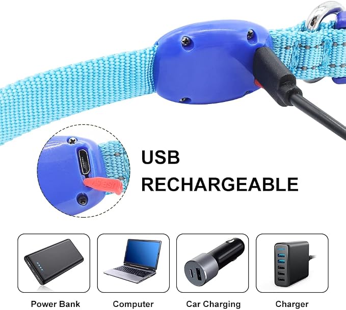Light Up Dog Collar for Small Dogs, LED Dog Collar Rechargeable Safety Dog Lights, Fully Adjustable Glow in The Dark Dog Collar Light for Night Walking & Camping (X-Small, Blue) - Image 3