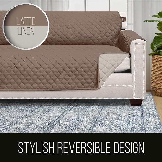 Sofa Shield® Couch Sectional Corner Slip Cover with Strap, Latte Linen | Reversible Furniture Protector, Stain and Tear Resistant Cushion Cover, Machine Washable Slipcover for Pets, Cats 70 inch - Image 5