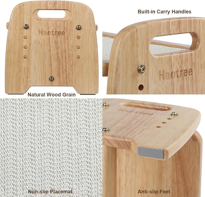 Haotree 4-Level Adjustable Elevated Dog Bowl Stand, Premium Solid Rubberwood Pet Feeding Station with Carry Handles & Anti-Slip Feet for Small Dogs & Cats, Furniture-Style Pet Feeder, Stand Only - Image 8