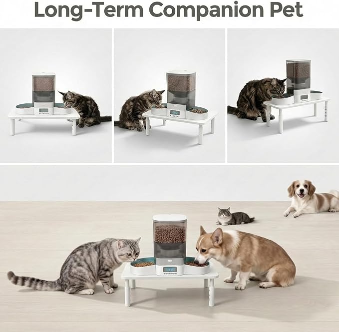 Raised Automatic Cat Feeder Stand for Double Bowl Feeders, Carbon Steel 14.57 x 9.25 in, 3 Adjustable Heights 4.13-5.71 in, Non-Slip, Fits Feeders & Water Dispensers, No-Drill (White) - Image 8