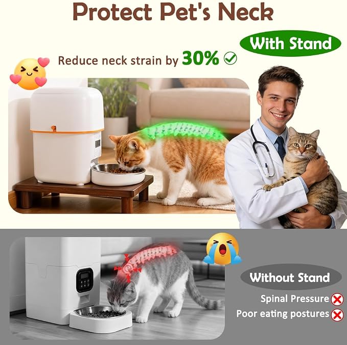SZEE Cat Food Stand, Elevated Cat Feeder Stand for Automatic Feeder & Bowls | Lifted Cat Food Table Station, Raises Feeder/Bowl by 2 3/8", Relieves Spine and Joints Noticeably on Pets - Solid Walnut Wood - Image 2