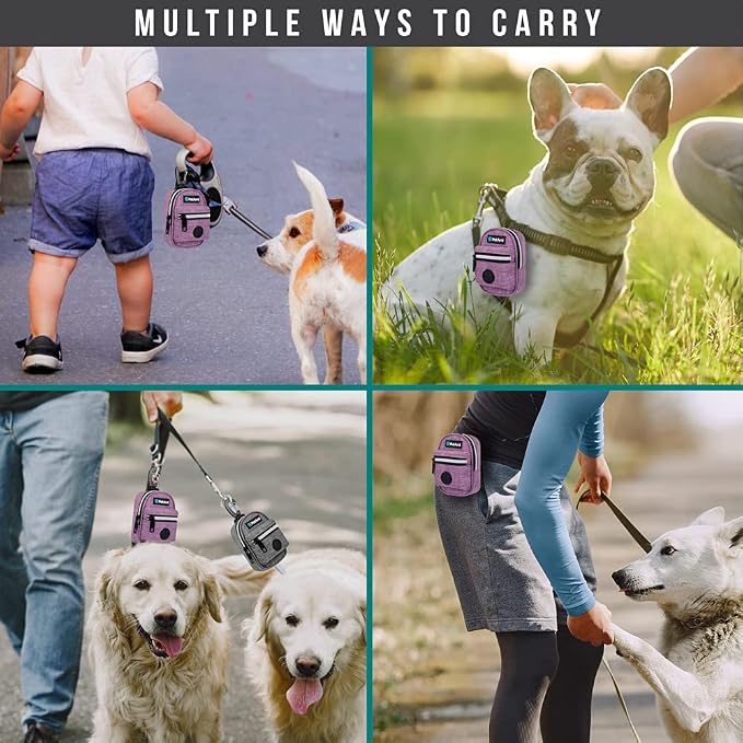 PetAmi Dog Poop Bag Holder for Leash, Waste Bag Dispenser Pet Pouch, Purple | Doggy Puppy Walking Accessories Travel Camping, Dog Treat Pouch Supplies Must Have, Doggie Poo, Jogging, Walks - Image 2