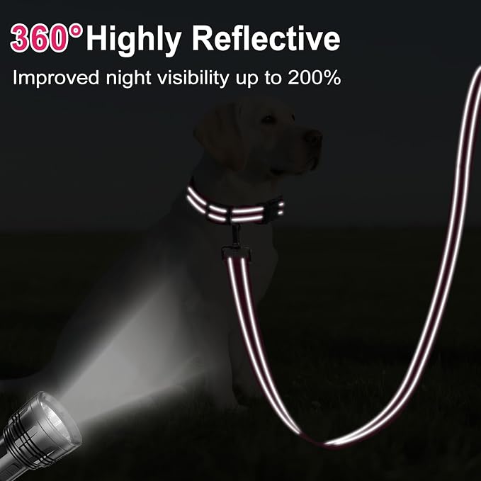 6FT Reflective Dog Leash, Padded Handle for Medium Large Dogs | Comfortable Nylon, Soft Handle Cushioning, Reflective Safety at Night, Walking Leash for Park & Hiking (1in, Hot Pink) - Image 3