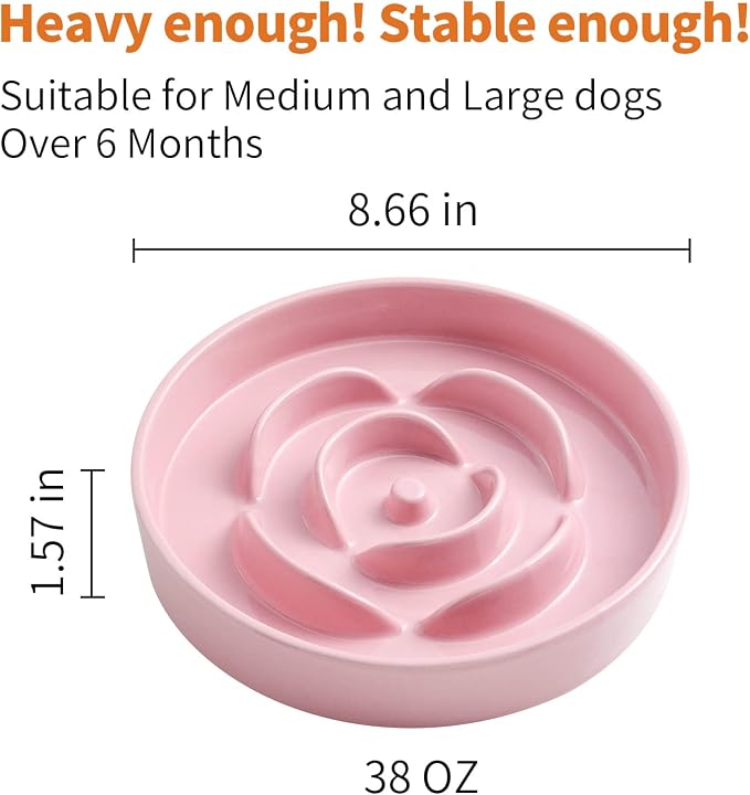 8.66 in Pink Ceramic Slow Feeder Dog Bowl for Medium and Large Breed,Pet Feeding Dog Food Water Dish Heavy Weighted,Puppy Bowl for Fast Eaters,Puzzle Slow Eating Dish Modern Cute - Image 3