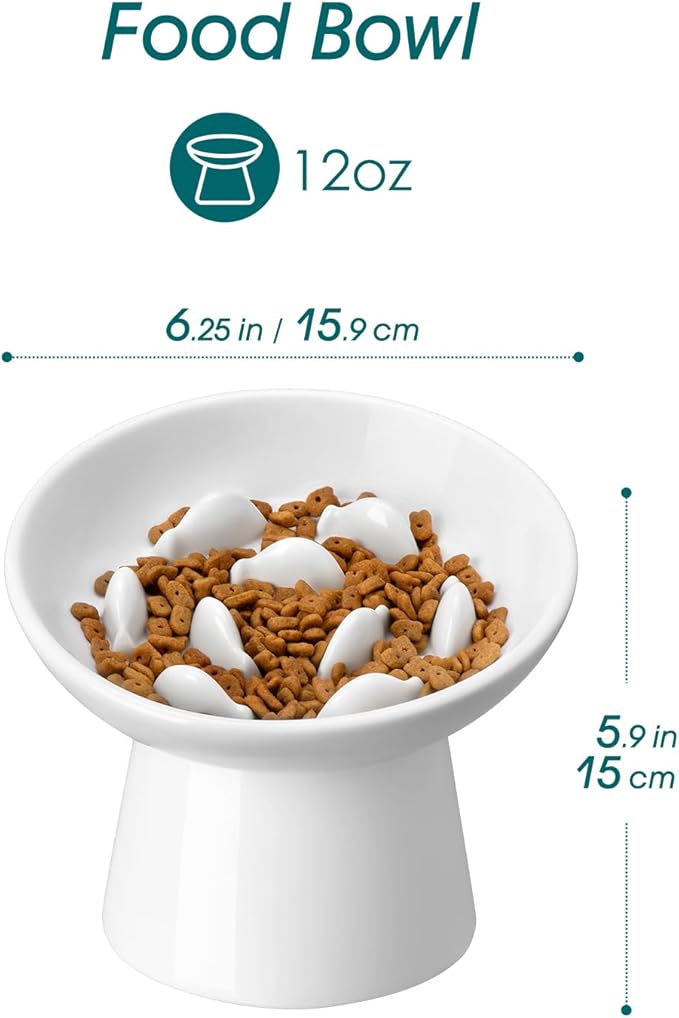 vancasso Ceramic Slow Feeder Cat Bowl, 6.25 Inch Elevated Cat Slow Feeder Bowl, Anti Vomiting for Dry and Wet Food, White - Image 2