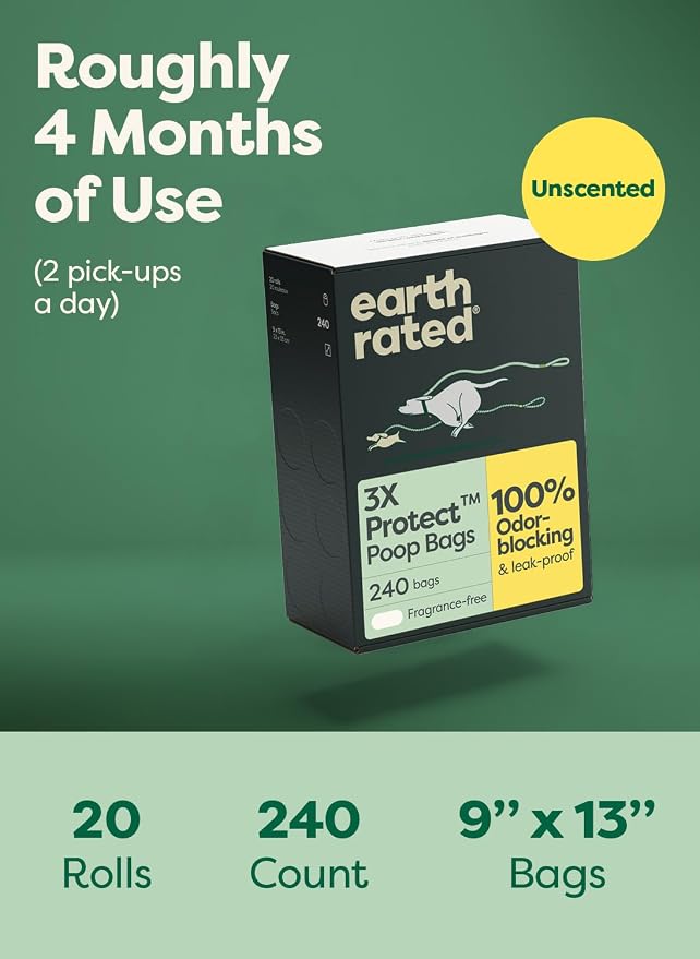 Earth Rated 3X Protect Dog Poop Bag Rolls, Odor Blocking, Unscented, 240 Ct | Leak Proof Extra Thick - Image 6