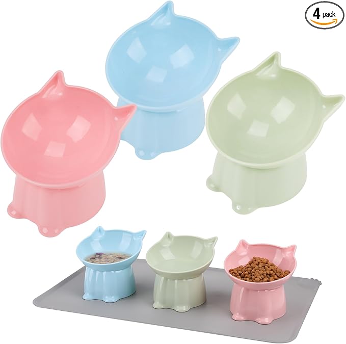3 Pcs Raised Cat Bowl 15° Elevated Cat Food Bowl Tilted Cats Bowls,3 Colors | Whisker Friendly Anti Vomiting Cats Dishes Pet Food and Water Bowls for Indoor Cats Kittens by Hoemwarm