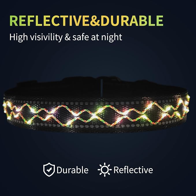 Rechargeable LED Dog Collar for Night Walking, Embroidered Rope Light | The LED light is visible from 360 degrees, anti-loss and enhancing outdoor walking safety(Small Multicolor) - Image 5