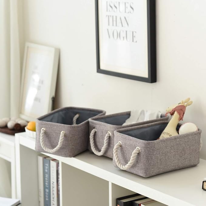 TheWarmHome Storage Bins - Medium 3 Pack Storage Baskets for Organizing Shelves | Fabric Storage Cubes Organizer for Linen Closet Nursery Home Decor Grey - Image 7