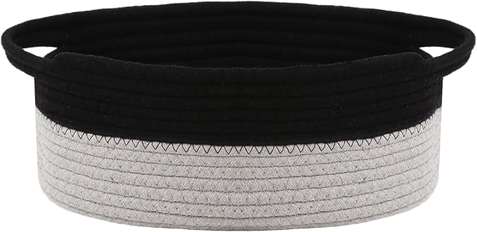 JMvicyroam Small Woven Basket, Empty Gift Basket, Black&Grey/1 Pack | Small Gift Basket, Cotton Rope, 12 x 8 x 78 in, Handles, Includes Ribbon and Bag, Birthday Gift Basket by JMvicyroam