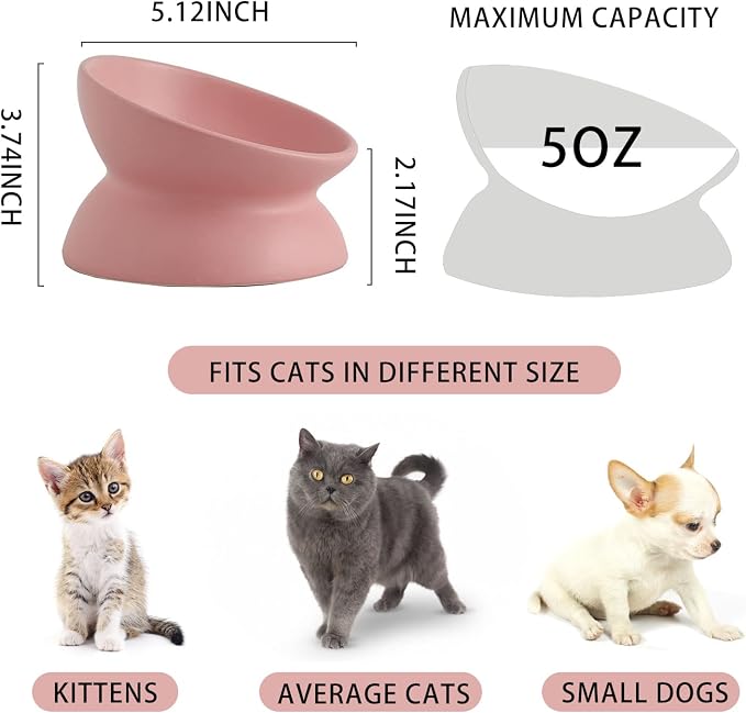 Ceramic Raised Cat Bowl, Cat Food Bowls Elevated Tilted, Ceramic Pet Bowl Whisker Friendly, Anti Vomit & Reduce Neck Burden for Food and Water (Pink) - Image 3