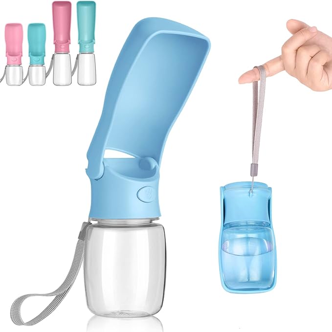 Portable Dog Water Bottle, Foldable Water Bottle for Dog, SkyBlue, 12oz | Leak Proof Dispenser, Dishwasher Safe, Puppy Travel Water Bowl Fit for Cat, Rabbit, Small Animals Walking, Hiking, Travel by AIKIDS